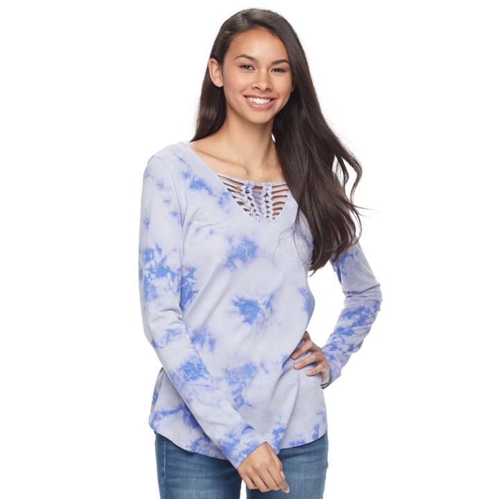 Juniors' Mudd&reg; Macrame Long Sleeve Tee, Teens, Size: Xs, Drk Purple