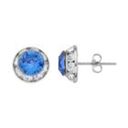 Brilliance Silver Plated Halo Stud Earrings With Swarovski Crystals, Women's, Blue