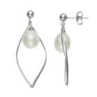 Sterling Silver Freshwater Cultured Pearl Marquise Drop Earrings, Women's, White