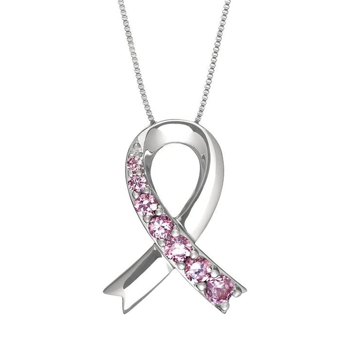 Diamonluxe Sterling Silver 5/8-ct. T.w. Pink Cubic Zirconia Breast Cancer Awareness Ribbon Pendant, Women's