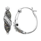 Silver Luxuries Silver-plated Marcasite & Cubic Zirconia U-hoop Earrings, Women's, White