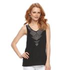 Women's Apt. 9&reg; Geometric Embroidered Tank, Size: Medium, Black