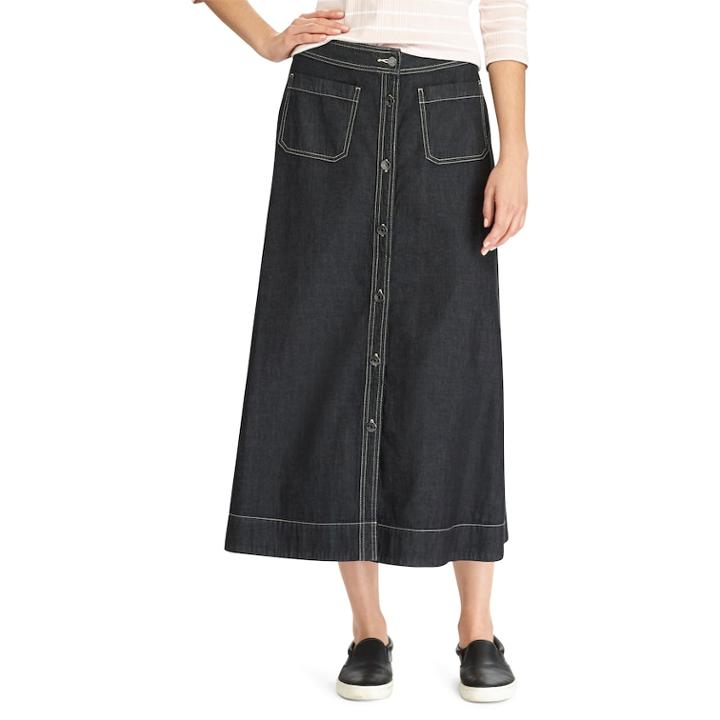 Petite Chaps A-line Jean Maxi Skirt, Women's, Size: 8 Petite, Black