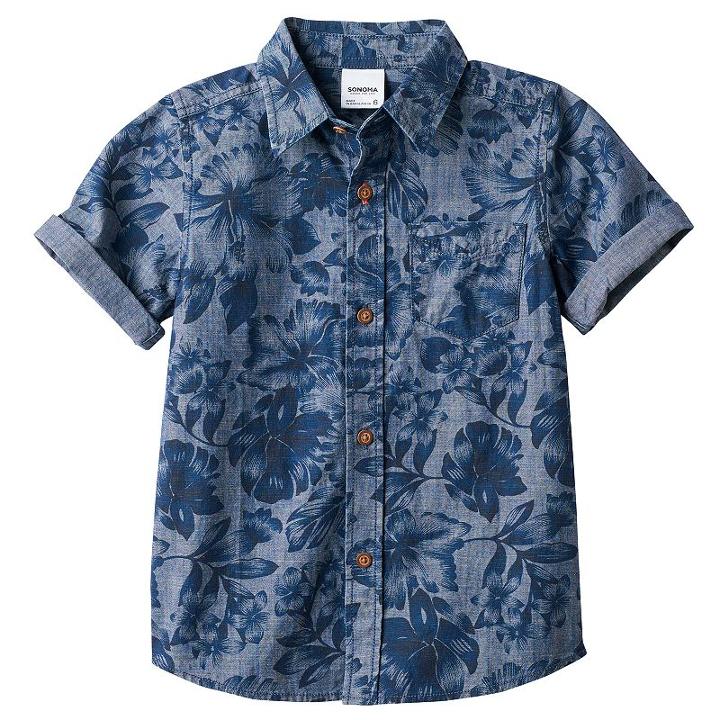 Boys 4-7x Sonoma Goods For Life&trade; Floral Chambray Shirt, Boy's, Size: 4, Med Blue