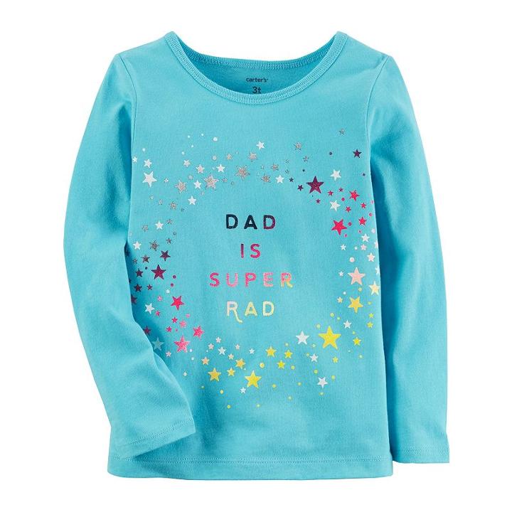 Girls 4-8 Carter's Dad Is Super Rad Glitter Tee, Size: 7, Turquoise/blue (turq/aqua)