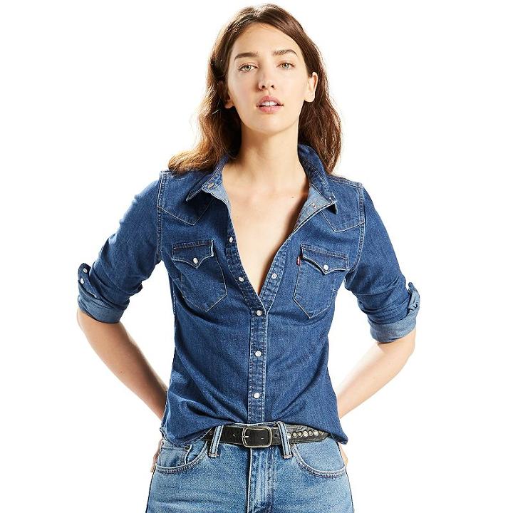 Women's Levi's Classic Tailored Western Denim Shirt, Size: Medium, Blue