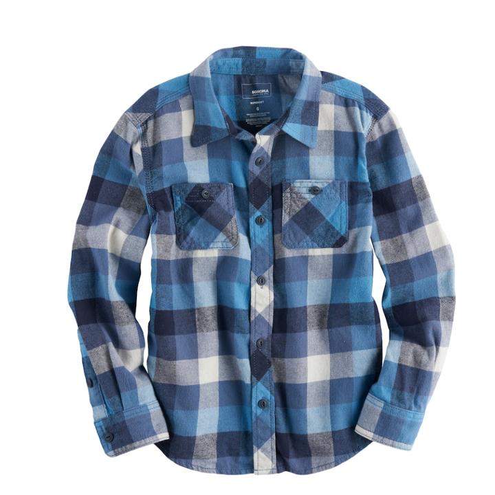 Boys 4-7x Sonoma Goods For Life&trade; Plaid Button-down Shirt, Size: 6, Blue (navy)