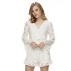 Disney's Beauty And The Beast Juniors' Bell Sleeve Lace Romper, Girl's, Size: Medium, Natural
