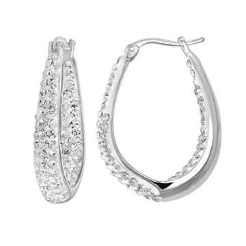 Silver Radiance Crystal Silver-plated Inside-out Oval Hoop Earrings, Women's, White