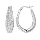 Silver Radiance Crystal Silver-plated Inside-out Oval Hoop Earrings, Women's, White