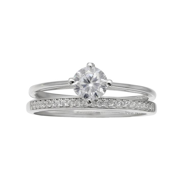 Primrose Sterling Silver Cubic Zirconia Solitaire Ring Set, Women's, Size: 8, White