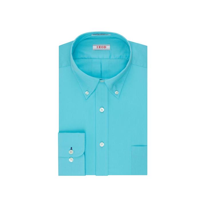 Men's Izod Solid Twill Regular-fit Button-down Collar Dress Shirt, Size: 17-32/33, Turquoise/blue (turq/aqua)