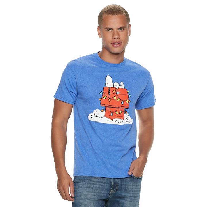 Men's Peanuts Snoopy Christmas Lights Tee, Size: Small, Blue