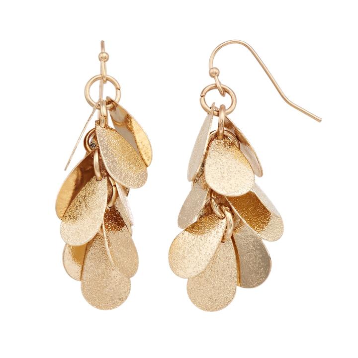 Lc Lauren Conrad Nickel Free Cluster Textured Teardrop Earrings, Women's, Gold