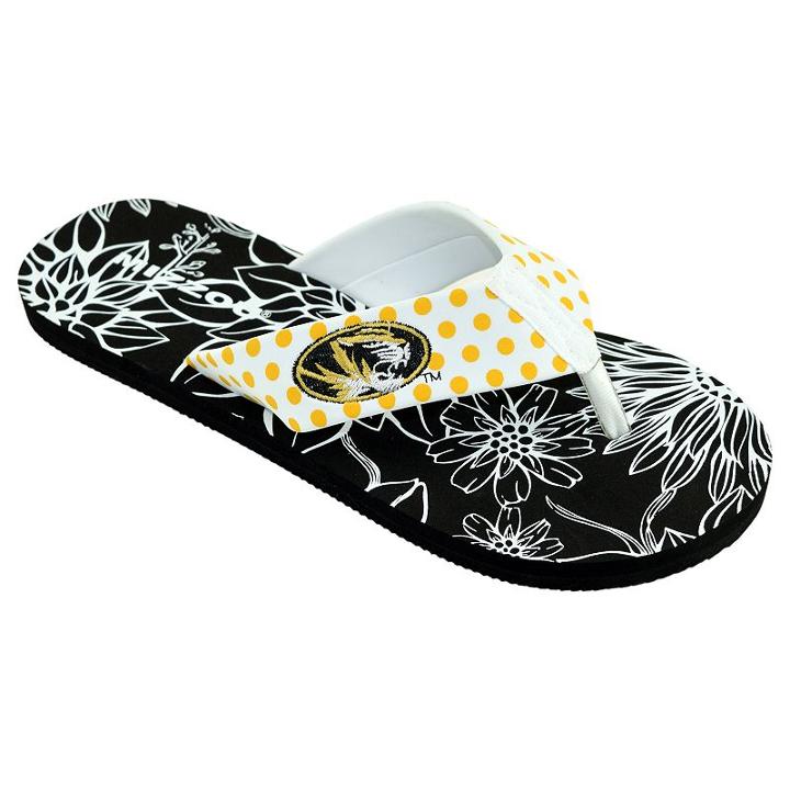 Women's College Edition Missouri Tigers Floral Polka-dot Flip-flops, Size: Medium, White