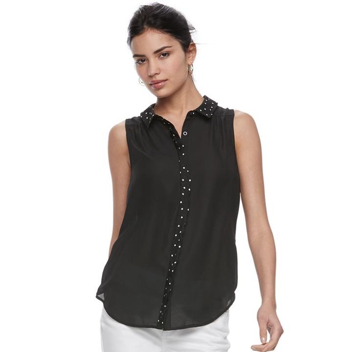 Women's Elle&trade; Scallop Chiffon Blouse, Size: Xs, Black