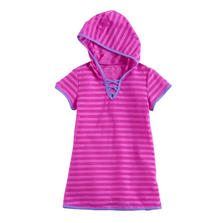 Girls 7-16 Free Country Hooded Mesh Stripe Swimsuit Cover-up, Size: 16, Med Red