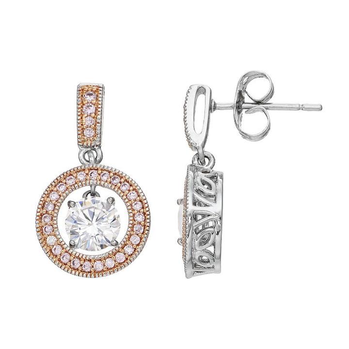 Lily & Lace Pink & White Cubic Zirconia Two Tone Orbital Drop Earrings, Women's