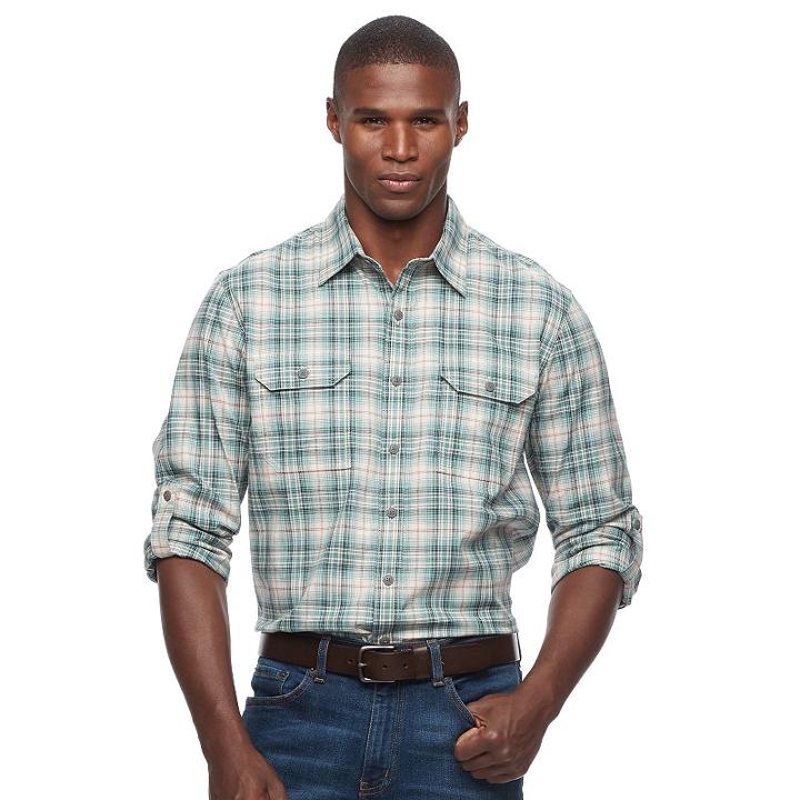 Men's Croft & Barrow&reg; Classic-fit Plaid Stretch Roll-tab Button-down Shirt, Size: Small, Med Green