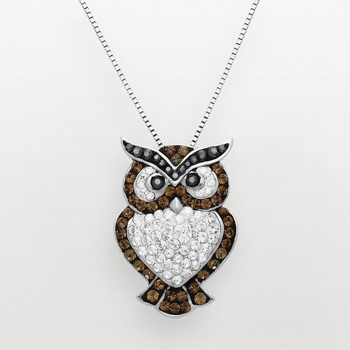Artistique Sterling Silver Crystal Owl Pendant - Made With Swarovski Crystals, Women's, Brown