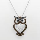 Artistique Sterling Silver Crystal Owl Pendant - Made With Swarovski Crystals, Women's, Brown