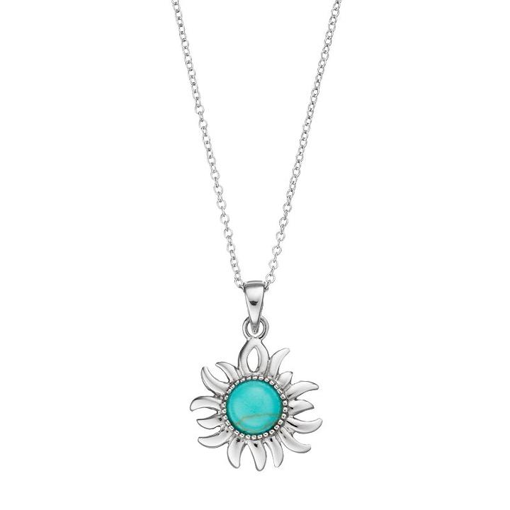 Sterling Silver Simulated Turquoise Sun Pendant Necklace, Women's, Size: 18, Blue