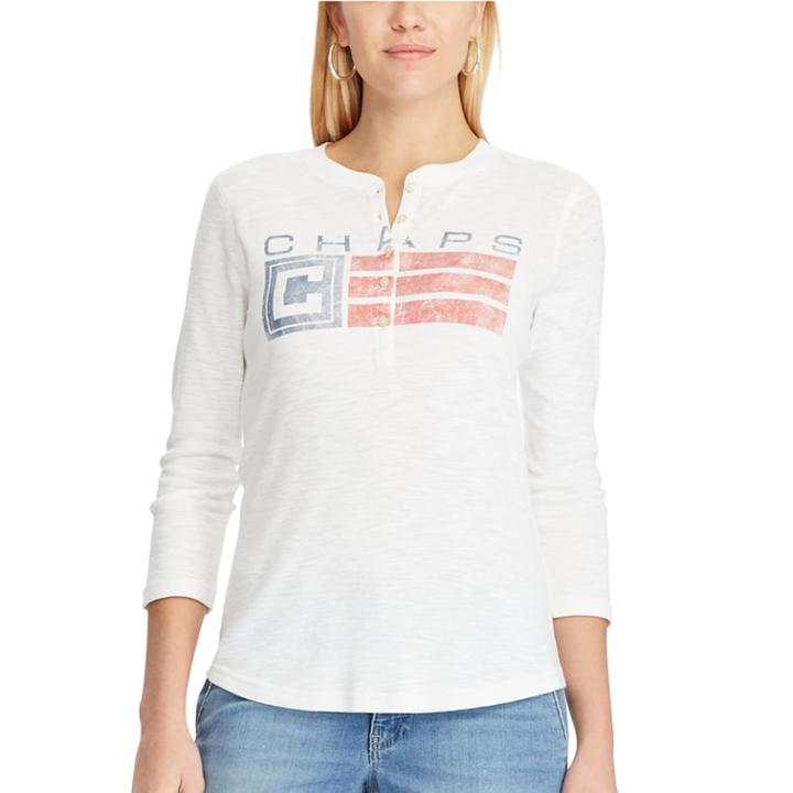 Women's Chaps 3/4-sleeve Henley, Size: Large, White