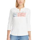 Women's Chaps 3/4-sleeve Henley, Size: Large, White