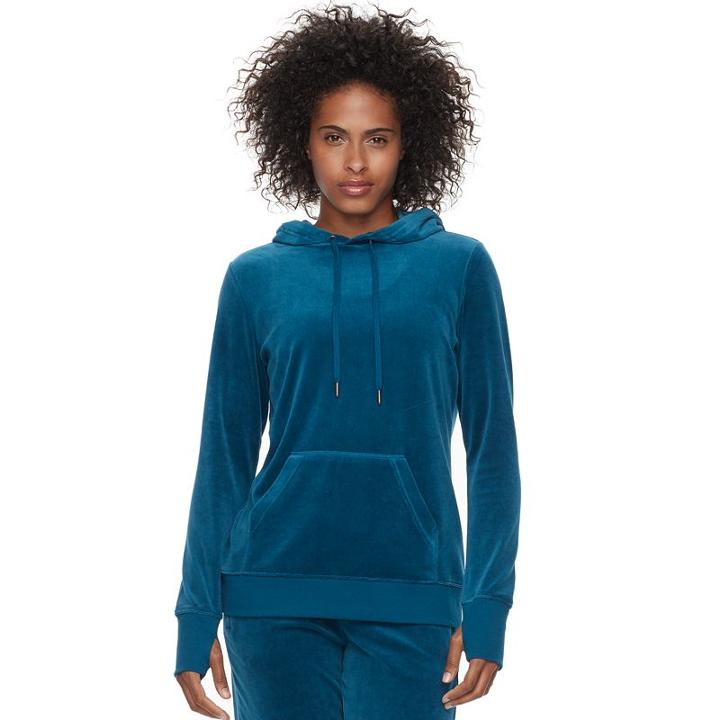 Women's Tek Gear&reg; Velour Hoodie, Size: Medium, Turquoise/blue (turq/aqua)
