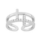 Cubic Zirconia Sterling Silver Sideways Cross Ring, Women's, Size: 9, White