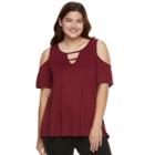 Juniors' Plus Size Pink Republic Strappy Cold-shoulder Tee, Teens, Size: 1xl, Med Purple