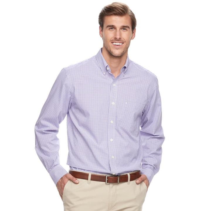 Big & Tall Izod Regular-fit Gingham-checked Stretch Button-down Shirt, Men's, Size: 3xl Tall, Brt Purple