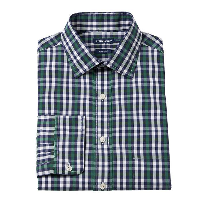 Men's Croft & Barrow&reg; Slim-fit Easy-care Spread-collar Dress Shirt, Size: 14.5-32/33, Green