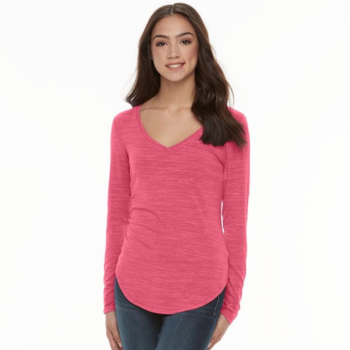 Juniors' So&reg; Long Sleeve V-neck Tee, Teens, Size: Xl, Pink