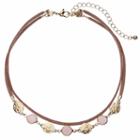 Pink Hammered Disc Double Strand Choker Necklace, Women's