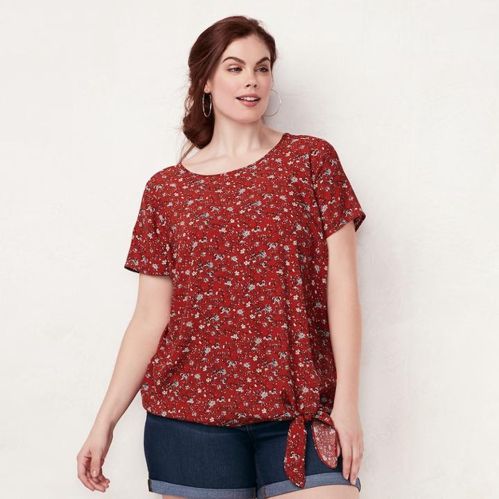 Plus Size Lc Lauren Conrad Front Knot Top, Women's, Size: 1xl, Dark Red