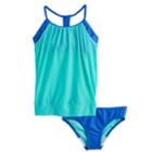 Girls 7-16 Speedo Mesh Overlay Blouson Tankini Top & Bottoms Swimsuit Set, Size: 8, Lt Green