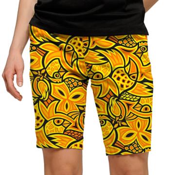 Women's Loudmouth Yellow Abstract Chicken Bermuda Short, Size: 10, Gold