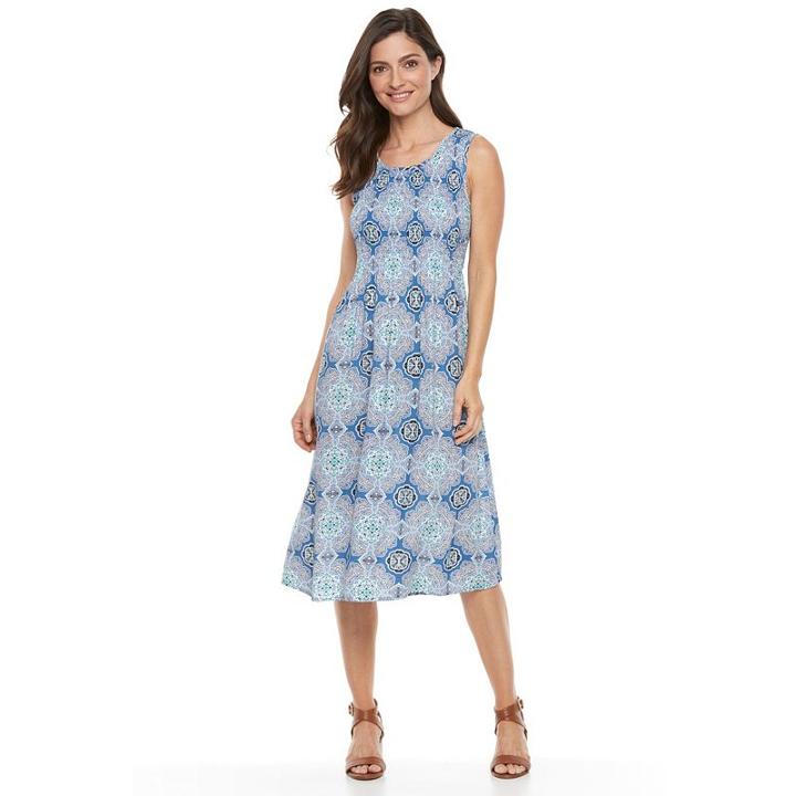 Women's Croft & Barrow&reg; Smocked Challis Dress, Size: Medium, Dark Blue