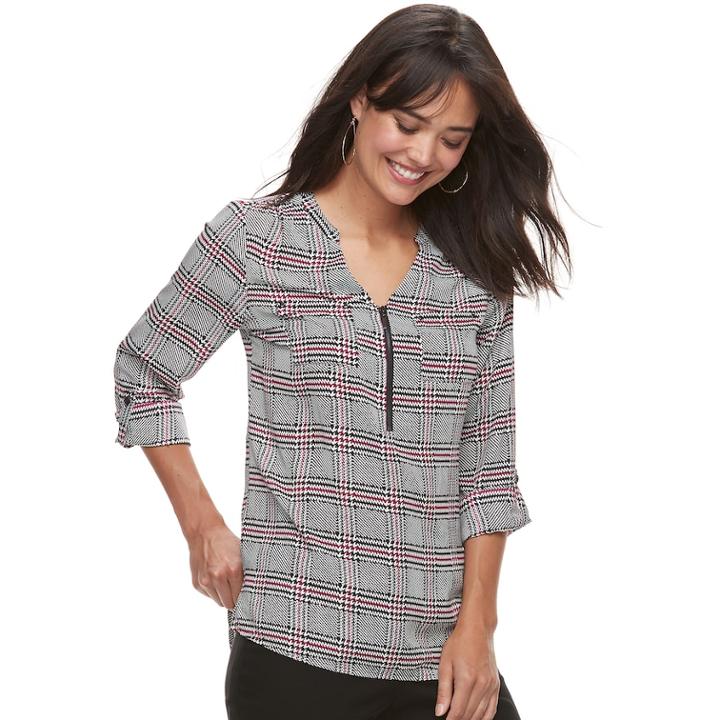 Women's Apt. 9&reg; Georgette Zipper Accent Top, Size: Small, Natural