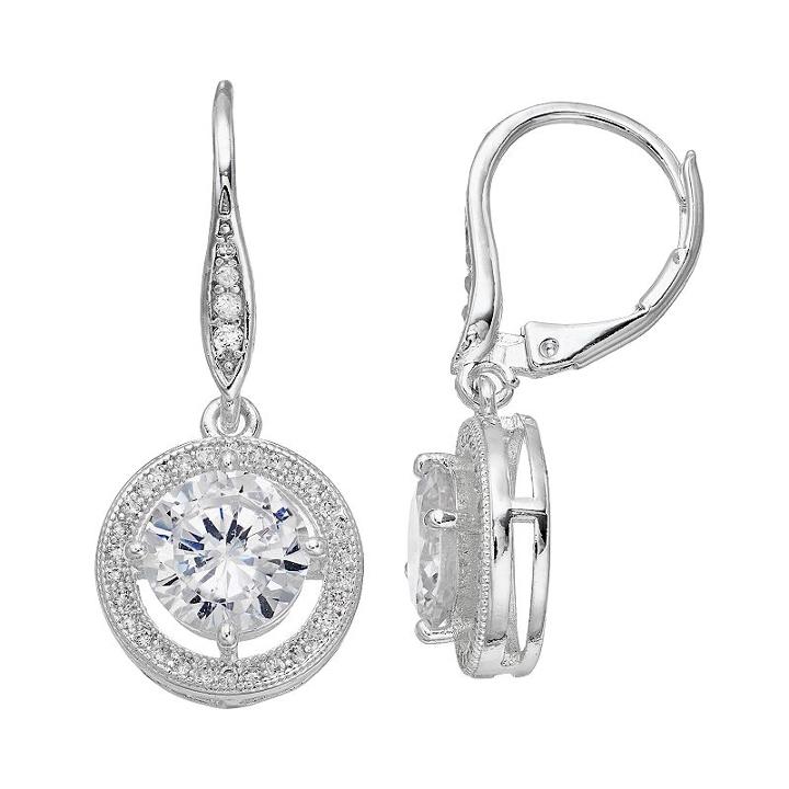 Dana Buchman Cubic Zirconia Round Halo Nickel Free Drop Earrings, Women's, Silver