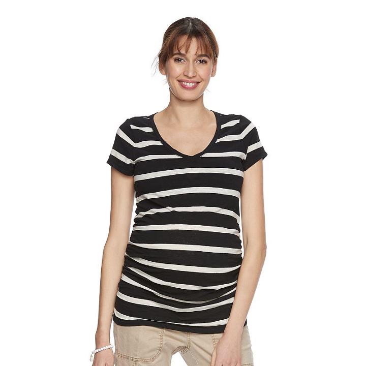Maternity A:glow Essential Ruched V-neck Tee, Women's, Size: Xl-mat, Black