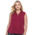 Juniors' Plus Size Candie's&reg; Solid Lace-up Top, Girl's, Size: 2xl, Red