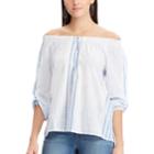 Women's Chaps Plaid Off-the-shoulder Top, Size: Medium, Blue