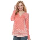 Women's Sonoma Goods For Life&trade; Printed Splitneck Tee, Size: Medium, Med Pink