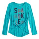 Girls 7-16 & Plus Size So&reg; Cozy Front Knot Long Sleeve Graphic Tee, Size: 10, Med Blue