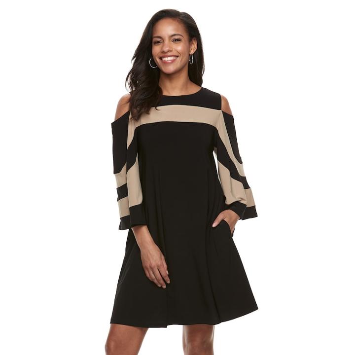 Women's Nina Leonard Oversized Sleeve Cold-shoulder Dress, Size: Large, Dark Grey