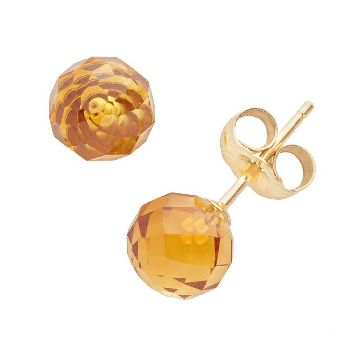 14k Gold Citrine Ball Stud Earrings, Women's, Orange
