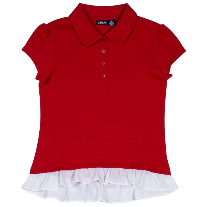 Girls 4-16 Chaps School Uniform Ruffled Polo, Size: 12-14, Red