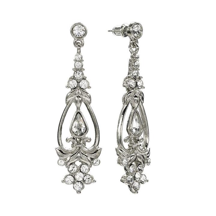 1928 Crystal Drop Earrings, Women's, Grey